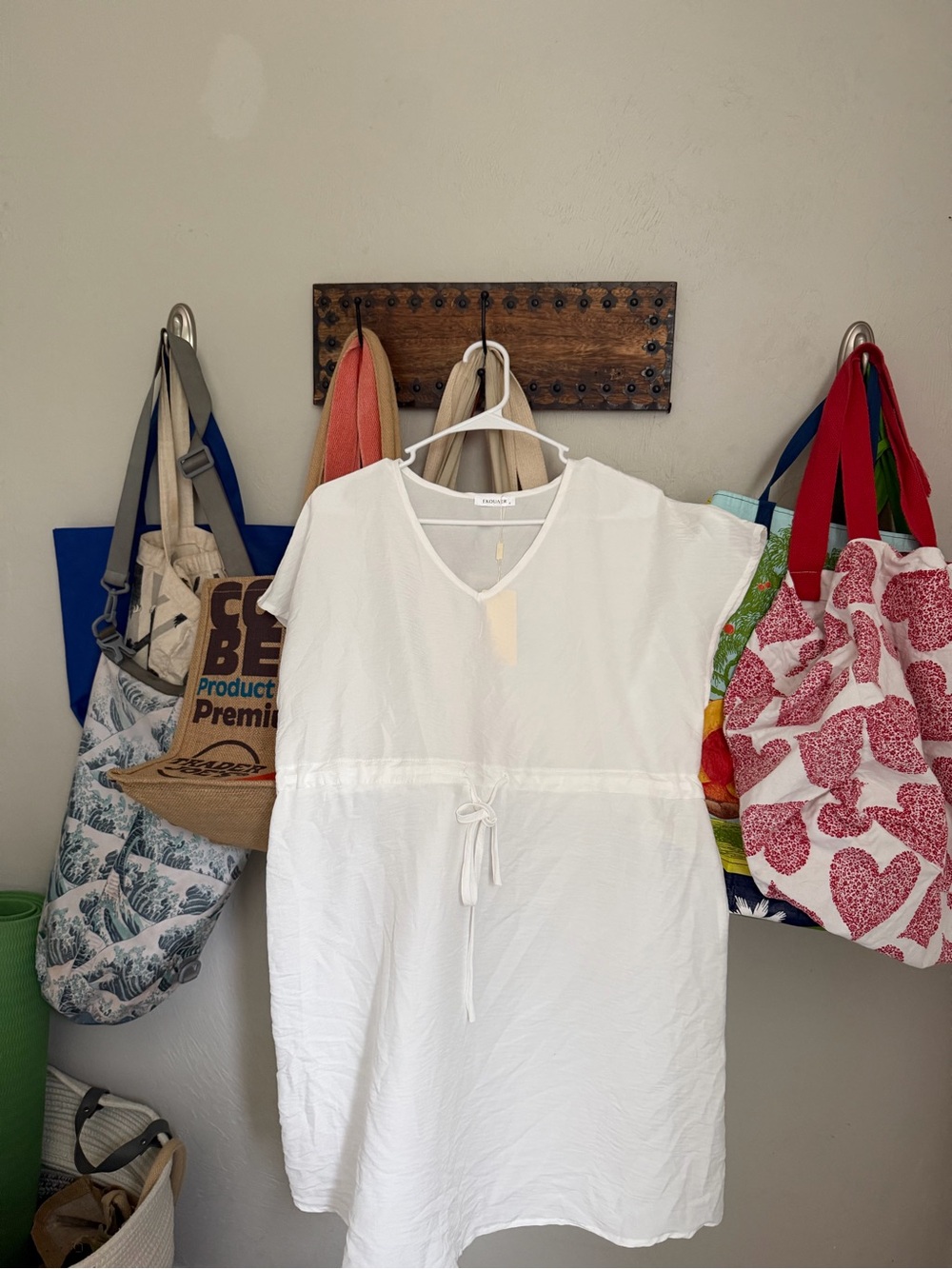 White Short Sleeve Tie-Waist Mini Beach Coverup - Picture 3 of 6